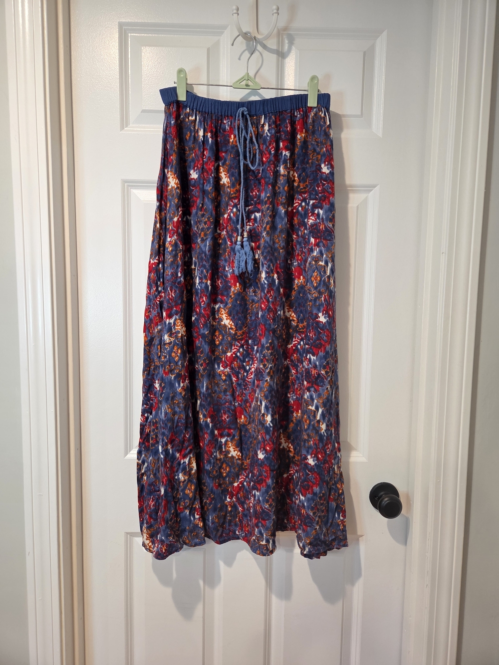 Angie Blue Floral Maxi Skirt with Tassel Drawstring